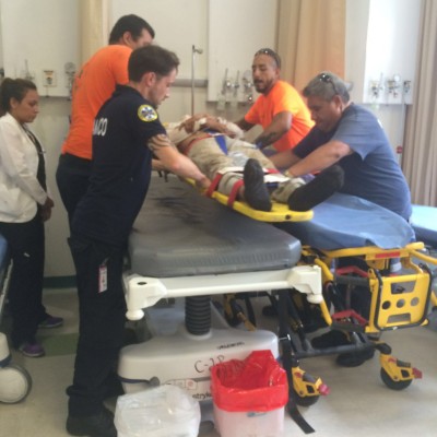 Rob on his ambulance attachment with casualty